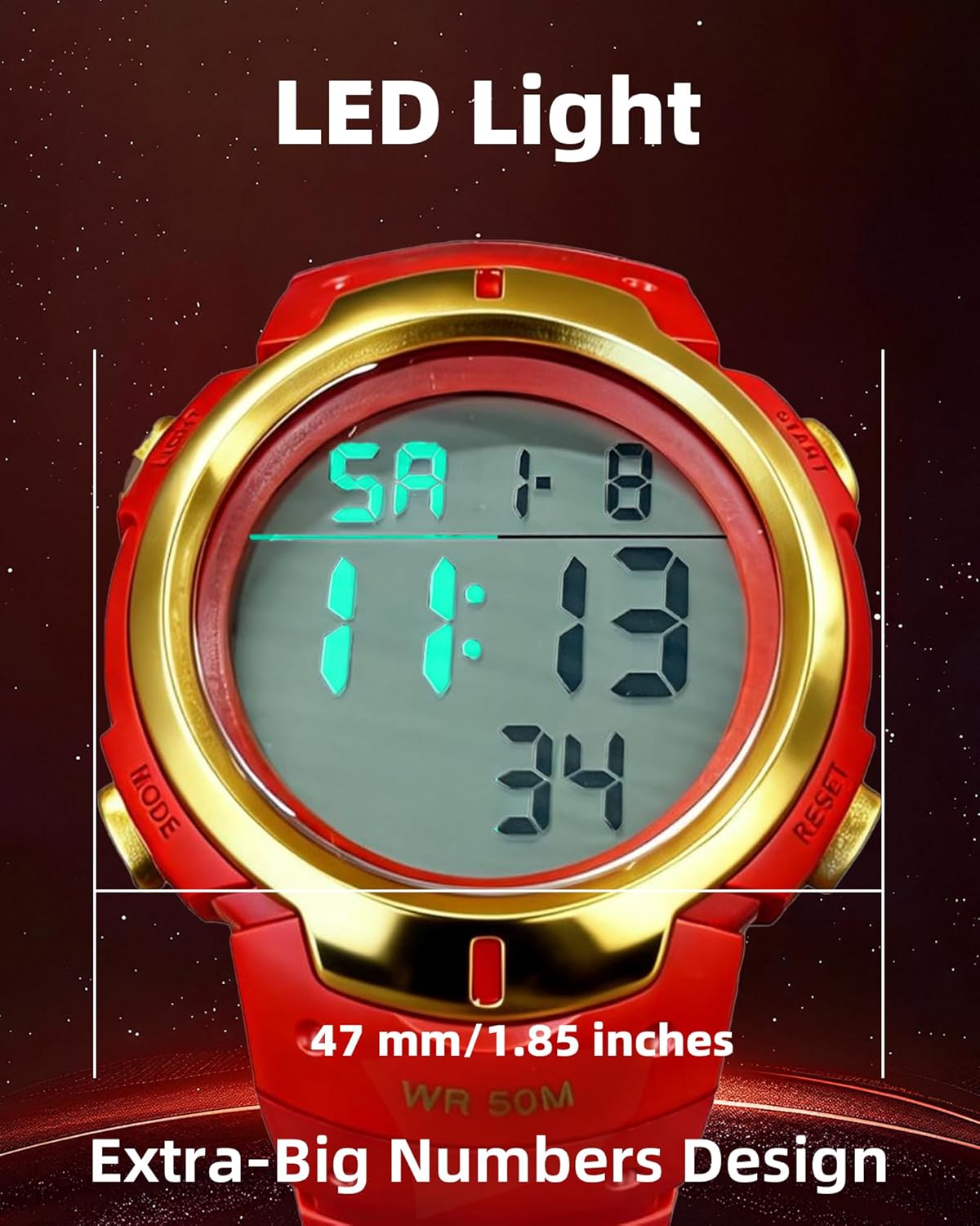 CakCity CakCity Mens Digital Sports Watch LED Large Face Military Waterproof Casual Luminous Stopwatch Alarm Simple Army Watch - View 3 of 9