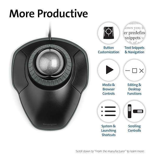 Kensington Buy Kensington Orbit Trackball Mouse K75327WW - Black-Grey with Scroll Ring for Effortless Navigation - View 7 of 8
