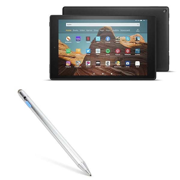 BoxWave Stylus Pen for Amazon Fire HD 10 9th Gen 2019 AccuPoint Active Stylus with Ultra Fine Tip Metallic Silver