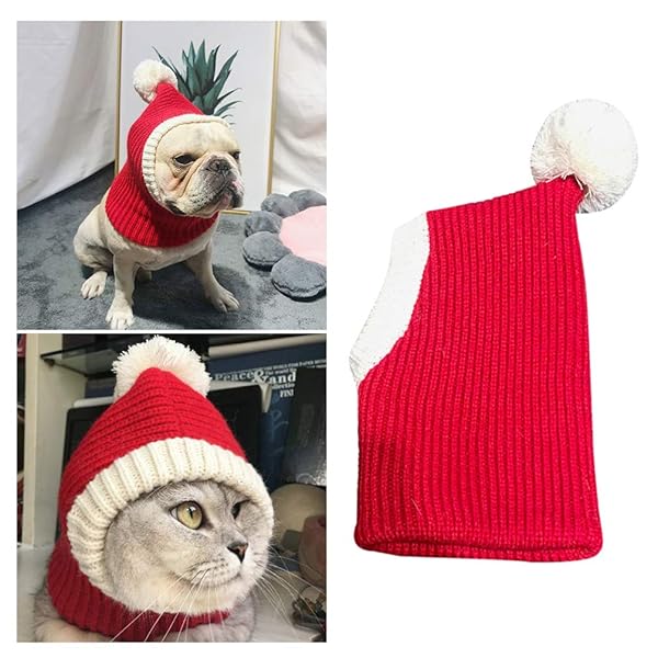 POPETPOP POPETPOP Christmas Dog Hat - Funny Red Knit Snood for Winter Warmth | XS Cat & Dog Neck Ear Warmer Headband