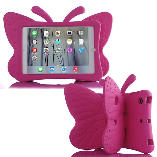 Simicoo Simicoo iPad 7 8 9 10.2 Kids Case 3D Cute Butterfly 10.2 inch ipad 9th 8th Generation Tablet Case for Kids Girls Light Weight EVA Foam Stand Shockproof Rugged Heavy Duty Kids Friendly iPad Cover Rose