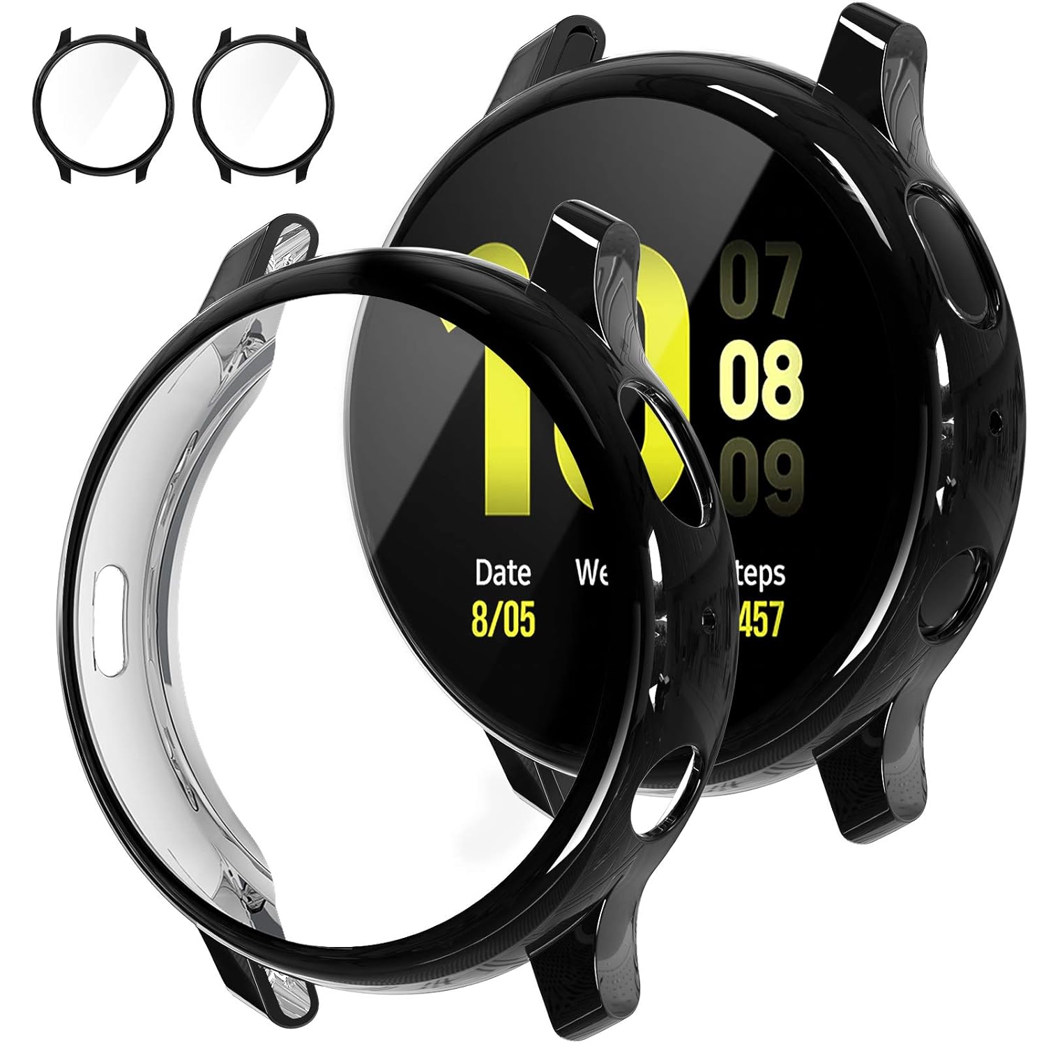 Tensea Tensea 2Pack Screen Protector Case for Samsung Galaxy Watch Active 2 44mm Bumper Full Cover Black