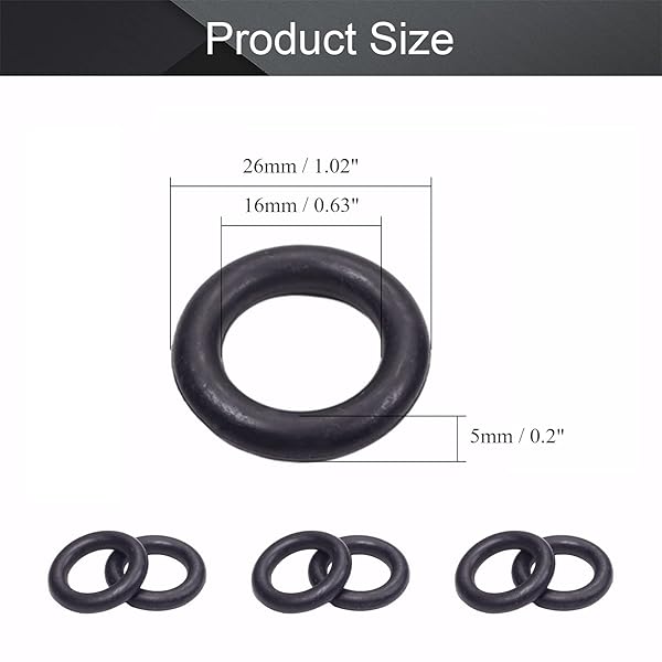 Othmro Othmro 10pcs Nitrile Rubber O-Rings 5mm Wire Dia 26mm OD for Oil Air Sealing Professional Plumbing Car Repair Black - View 2 of 9