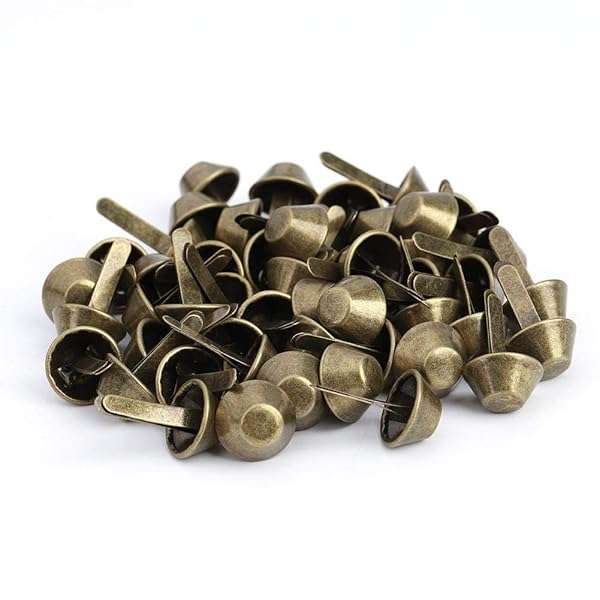Hztyyier 50PCS Brass Bag Feet & Studs - Flat Metal Cone Rivets for Leathercraft (15mm) - Perfect for Purses & DIY Projects