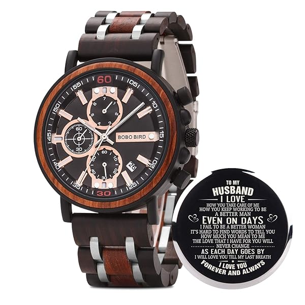 BOBO BIRD BOBO BIRD S18-1 Personalized Engraved Wood Watch Custom Wooden Watch for Husband Boyfriend Birthday Anniversary Gift
