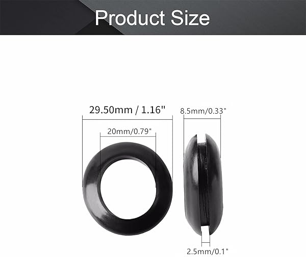 Fielect Fielect 300Pcs Rubber Grommets 20mm Inner Diameter Oil Resistant for Wiring and Cable Black - View 2 of 7