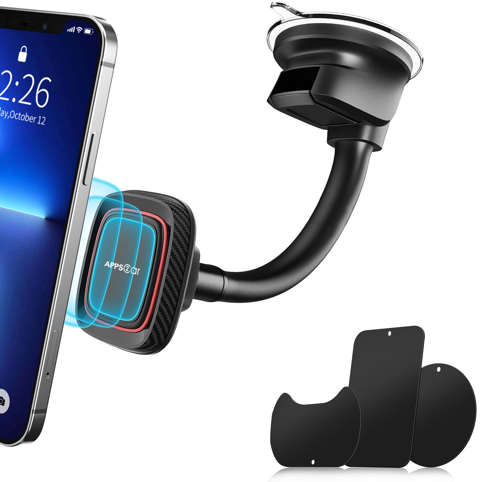 APPS2Car APPS2Car Magnetic Phone Holder Mount: 6 Strong Magnets for Windshield & Dashboard - Fits Most Smartphones & Mini Tablets