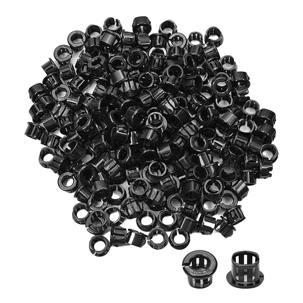 Fielect Fielect 500Pcs 13mm Nylon Cable Snap Bushing Grommet Round Panel Locking Hole Plugs Cover Black