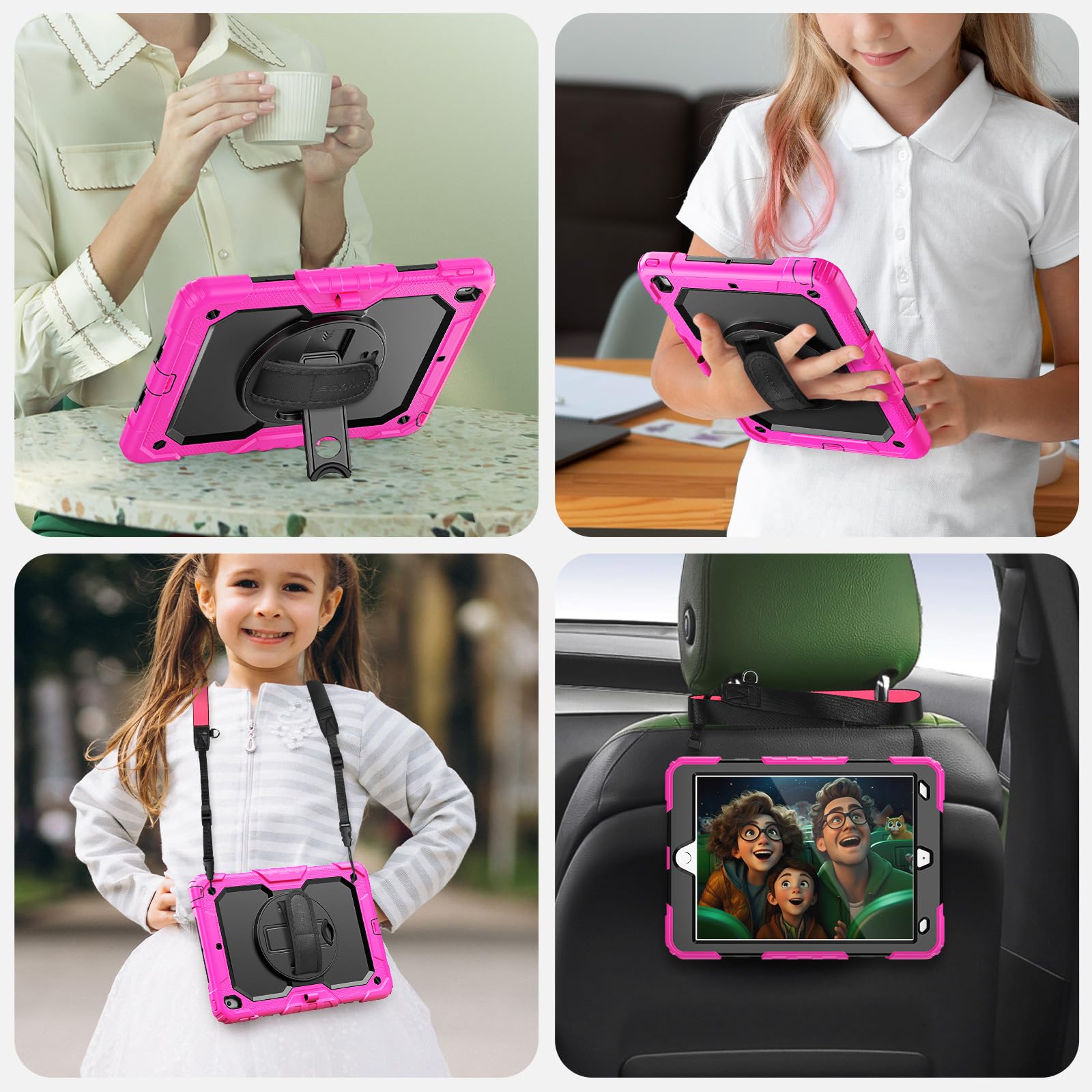SEYMAC SEYMAC Heavy Duty iPad 9th 8th 7th Generation Case 10.2 Inch Shockproof with Screen Protector Rotating Stand Handle Shoulder Strap Pink - View 6 of 9