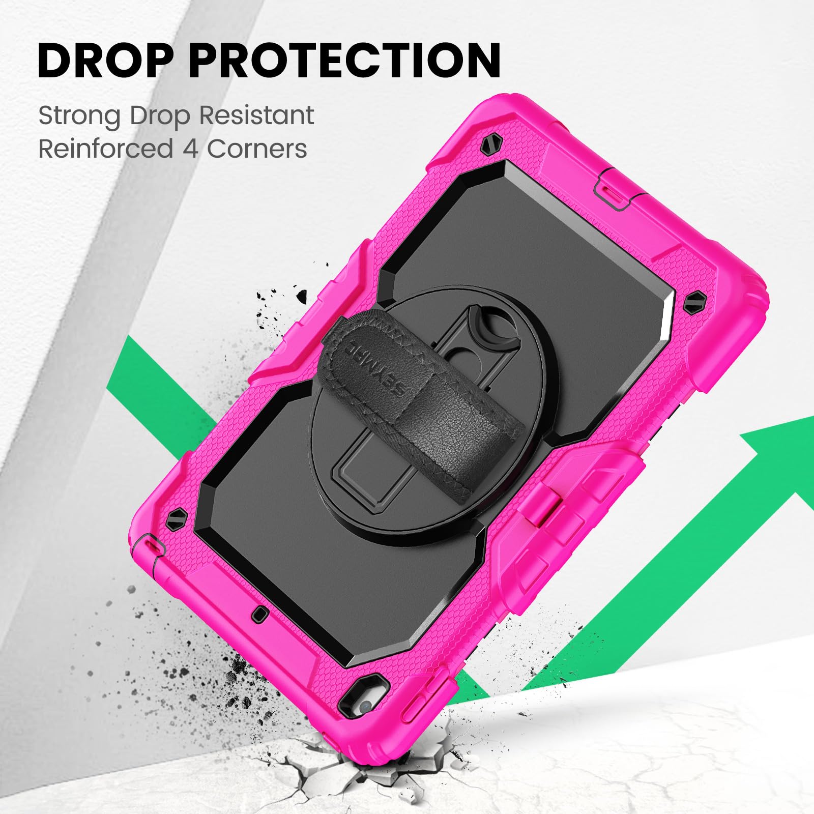 SEYMAC SEYMAC Heavy Duty iPad 9th 8th 7th Generation Case 10.2 Inch Shockproof with Screen Protector Rotating Stand Handle Shoulder Strap Pink - View 7 of 9