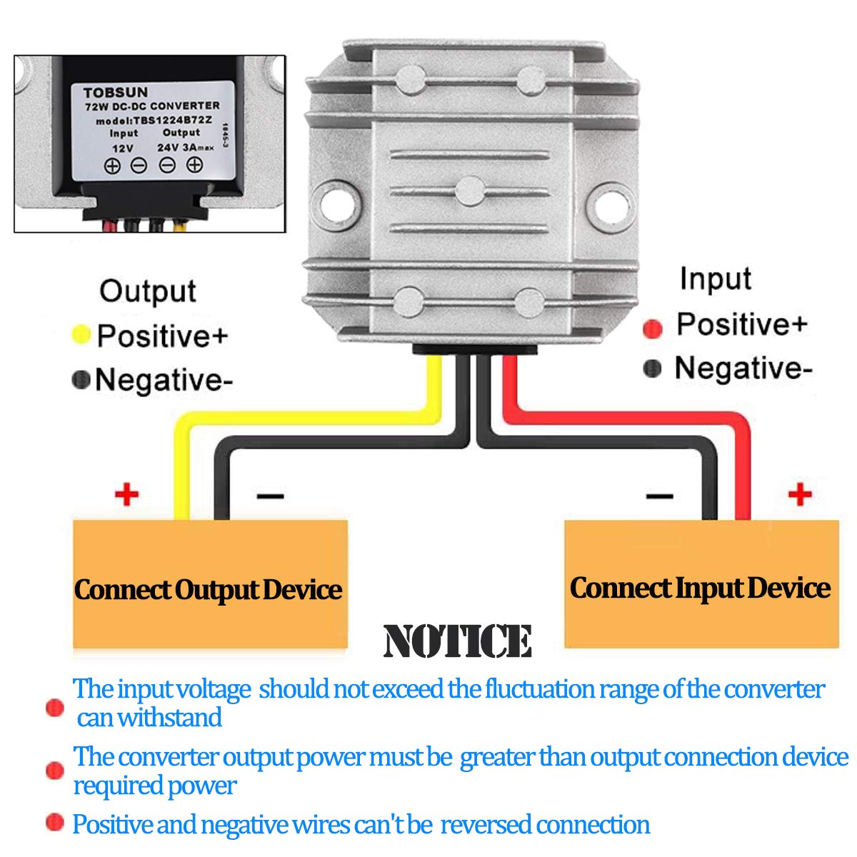 YIPBOWPT DC Voltage Converter Boost 12V to 24V 3A 72W Waterproof Module Transformer for Golf Cart Club Car - View 6 of 7