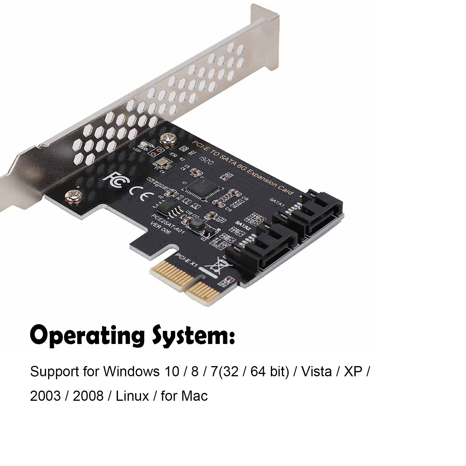 ASHATA PCIe SATA Card 2 Ports 6Gbps Expansion Card for SATA 3.0 Compatible with Windows Mac Linux Server 2003 and More - View 2 of 9
