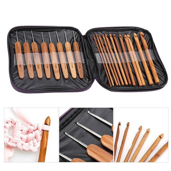 Hztyyier Ergonomic Bamboo Crochet Hook Set with Case - Handcrafted Wooden Needles for Easy Yarn Craft & DIY Sewing - View 2 of 7