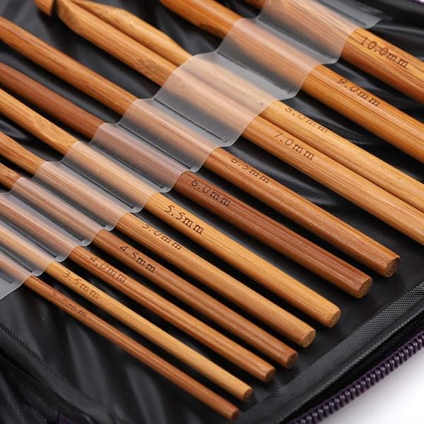 Hztyyier Ergonomic Bamboo Crochet Hook Set with Case - Handcrafted Wooden Needles for Easy Yarn Craft & DIY Sewing - View 6 of 7