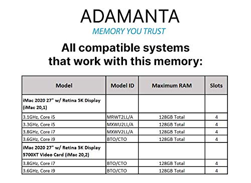 Adamanta 128GB Memory Upgrade for 2020 and 2019 Apple iMac 27 inch Retina 5K Display DDR4 2666Mhz SODIMM RAM - View 4 of 6