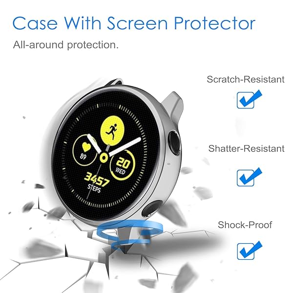 FINTIE Fintie 3 Pack Case for Samsung Galaxy Watch Active 40mm Premium TPU Screen Protector All-Around Bumper Cover Black Clear Silver - View 4 of 9