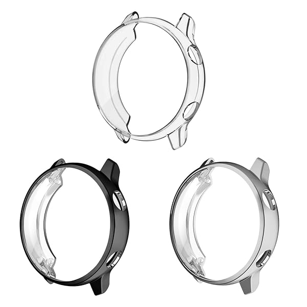 FINTIE Fintie 3 Pack Case for Samsung Galaxy Watch Active 40mm Premium TPU Screen Protector All-Around Bumper Cover Black Clear Silver