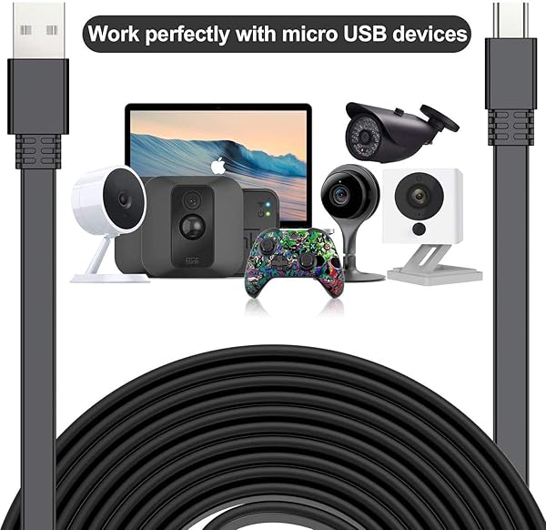 Itramax Itramax 30 FT Micro USB Power Cable 2 Pack Flat Charger for Wyze Cam V3 V4 Yi Cam Nest Cam Blink Mini XT Arlo Q Zmodo - View 6 of 9