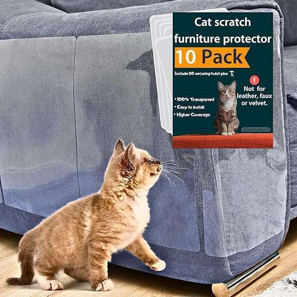 FixZilla 10 Pack Anti Cat Scratch Furniture Protectors with 50 Twist Pins - Ultimate Couch Protection for Cats