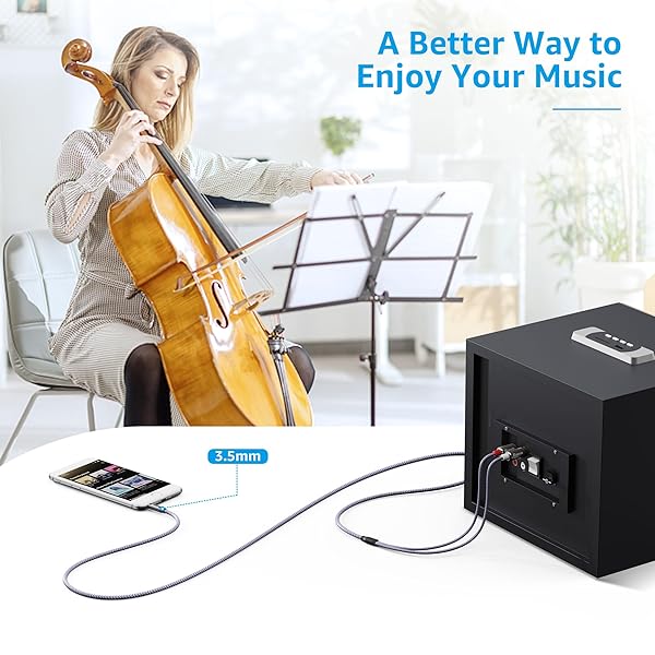 Ruaeoda Ruaeoda 3.5mm to 2RCA Cable 6 Feet Braided AUX to 2Male 2RCA Audio Stereo Y Splitter Double Shielded for Audiophiles - View 3 of 7