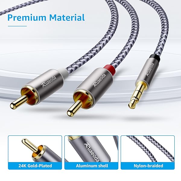 Ruaeoda Ruaeoda 3.5mm to 2RCA Cable 6 Feet Braided AUX to 2Male 2RCA Audio Stereo Y Splitter Double Shielded for Audiophiles - View 5 of 7