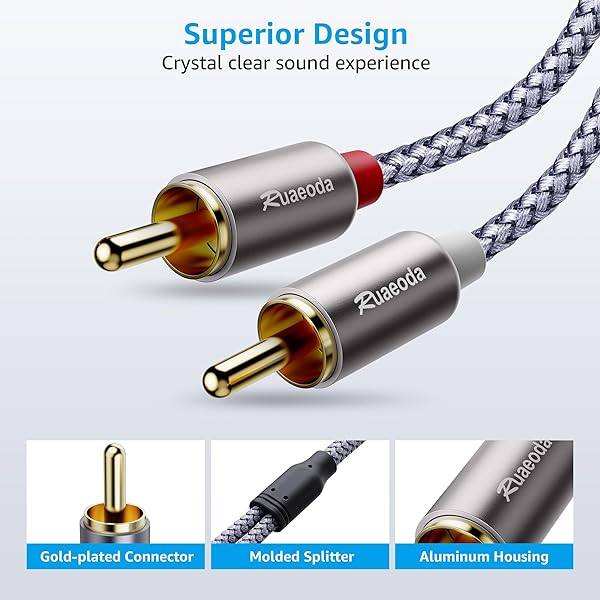 Ruaeoda Ruaeoda 3.5mm to 2RCA Cable 6 Feet Braided AUX to 2Male 2RCA Audio Stereo Y Splitter Double Shielded for Audiophiles - View 7 of 7