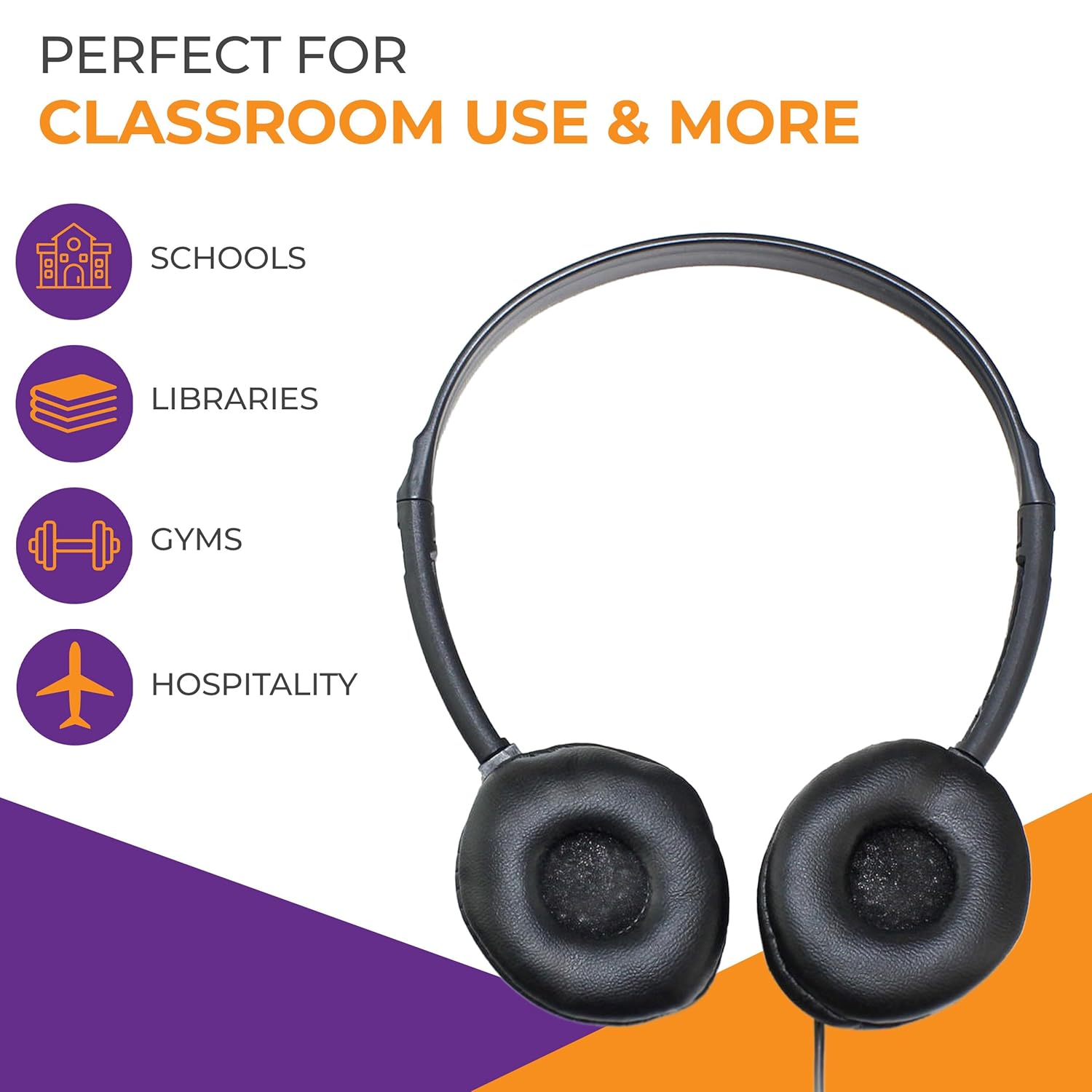 Soundnetic Soundnetic SN313 Classroom Headphones - 25 Pack Over-Ear Stereo with Leatherette Earpads, Black - View 3 of 9