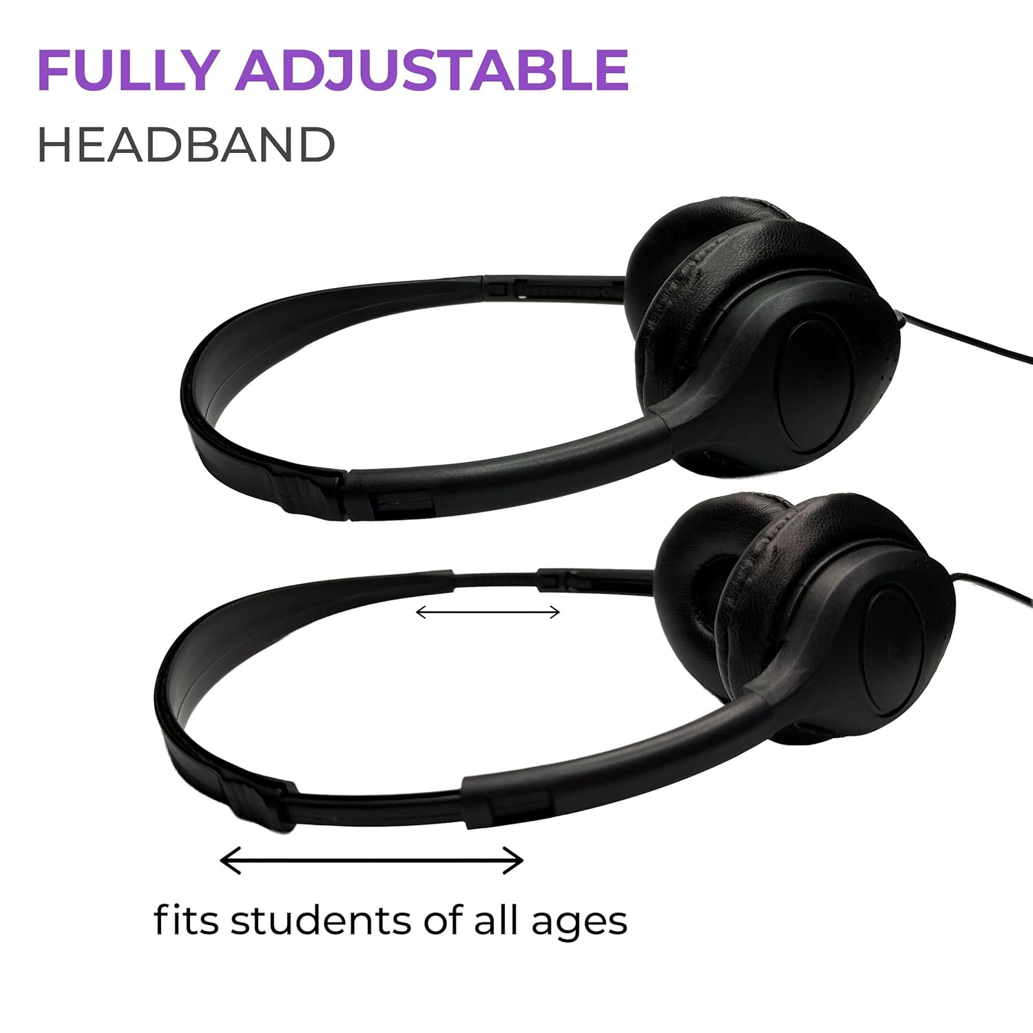 Soundnetic Soundnetic SN313 Classroom Headphones - 25 Pack Over-Ear Stereo with Leatherette Earpads, Black - View 4 of 9