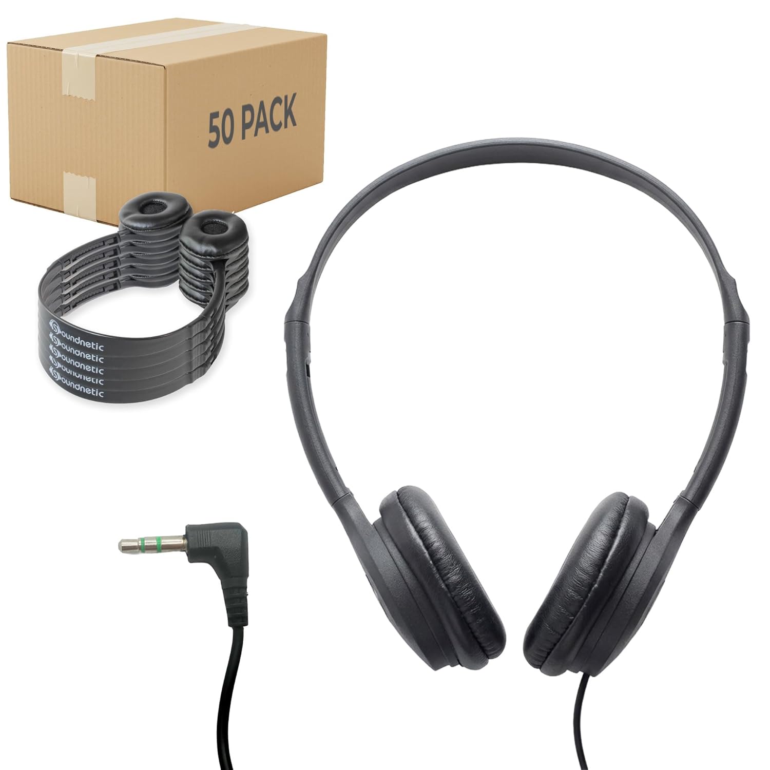 Soundnetic Soundnetic SN313 Classroom Headphones - 25 Pack Over-Ear Stereo with Leatherette Earpads, Black - View 7 of 9