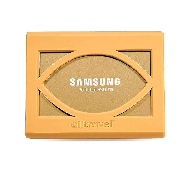 Alltravel SSD Bumper Sleeve for Samsung T5 - Shockproof Case for 250GB, 500GB, 1TB, 2TB USB 3.0 Drives (Gold)