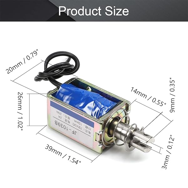 Fielect Fielect DC 12V 25N Push Pull Solenoid Electromagnet 0.4A 10mm Stroke Open Frame Linear Motion JF-1039B - View 2 of 6