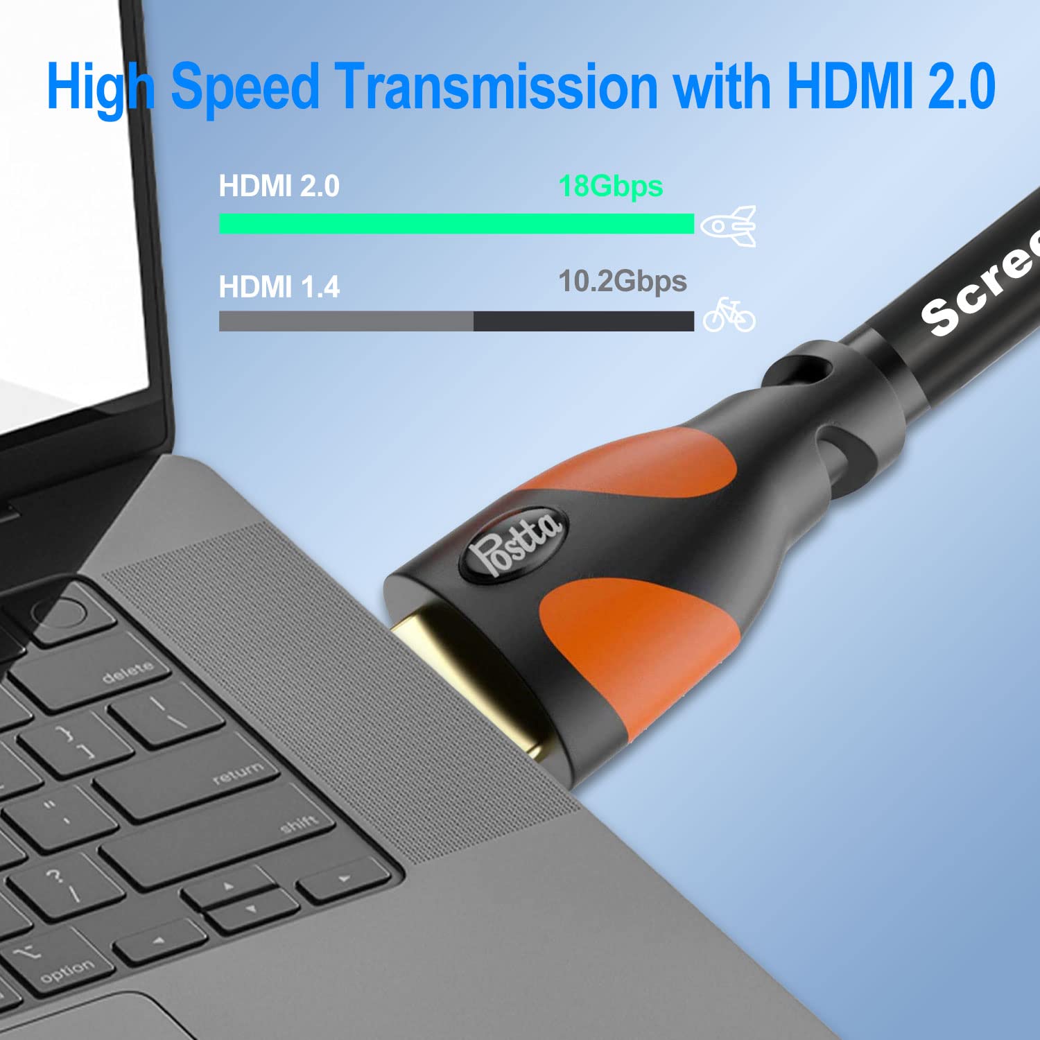 Postta Postta 100 Feet HDMI Cable 4K HDMI 2.0 with Signal Booster Supports 4K 3D 1080P Ethernet Audio Return Black Orange - View 4 of 9