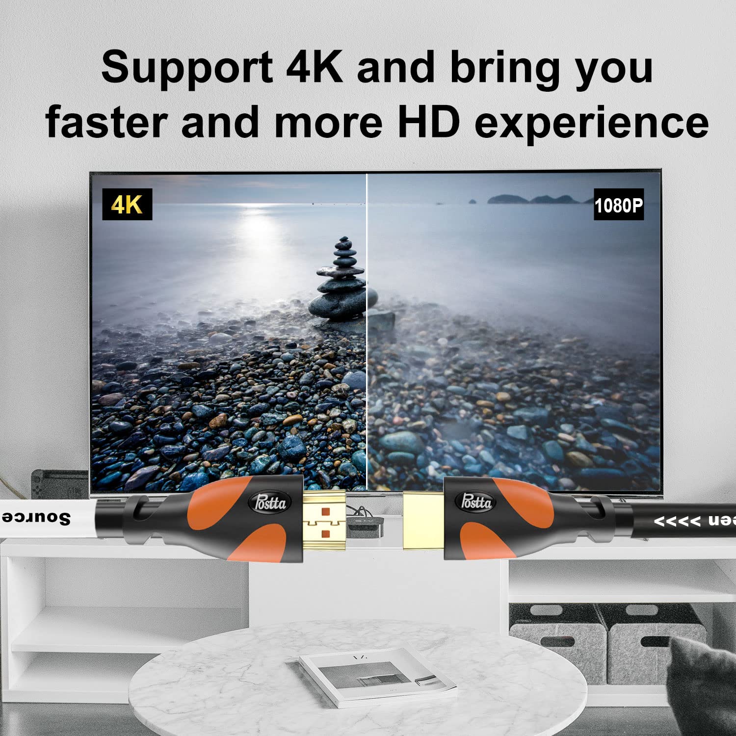 Postta Postta 100 Feet HDMI Cable 4K HDMI 2.0 with Signal Booster Supports 4K 3D 1080P Ethernet Audio Return Black Orange - View 5 of 9