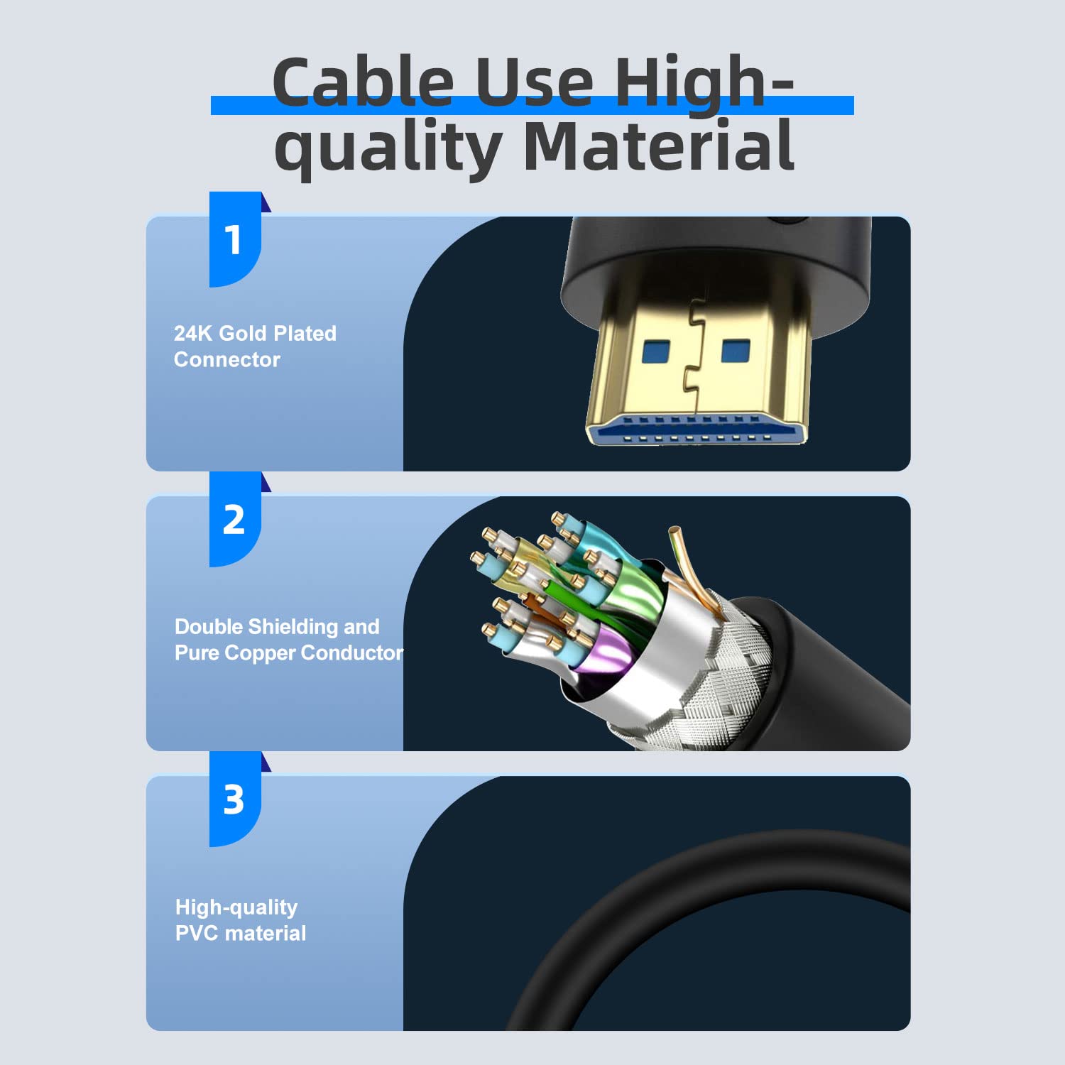 Postta 100 Feet HDMI Cable 4K HDMI 2.0 with Signal Booster Supports 4K 2160P 3D 1080P Ethernet Audio Return ARC Black Pale Blue - View 3 of 7