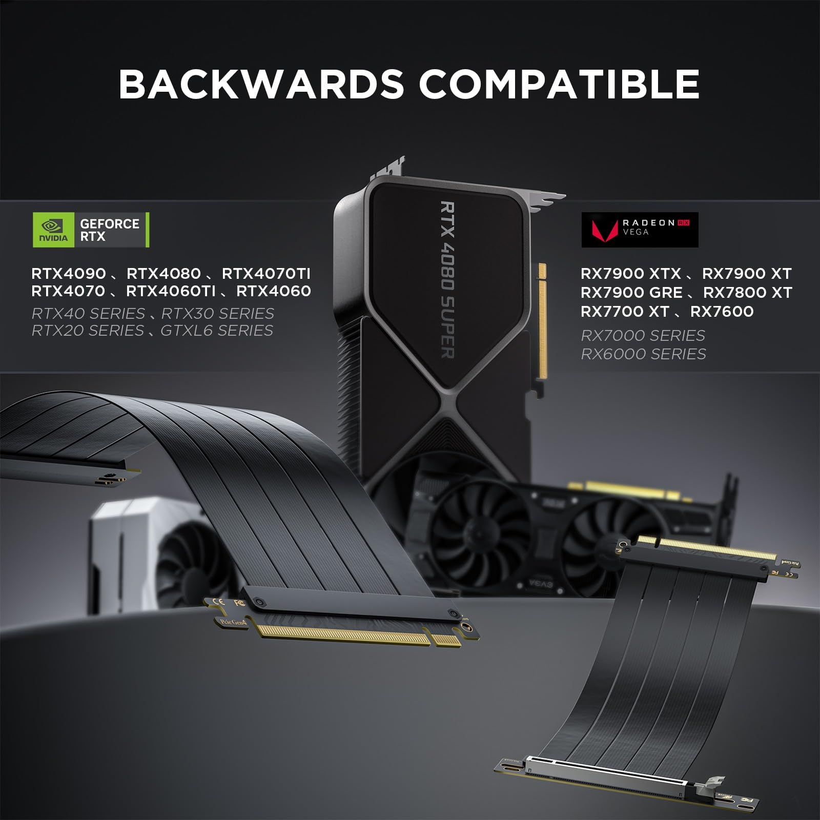 AsiaHorse PCIE 3.0 16x High Speed Flexible Riser Cable Adapter 200mm 90 Degree Angle Black for PC Graphics Card Extension - View 2 of 9