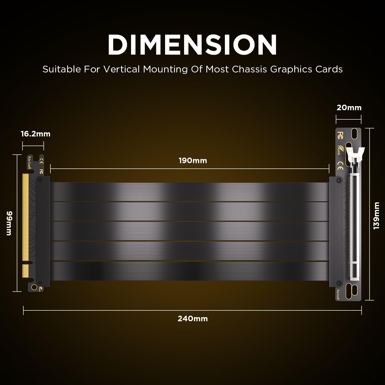 AsiaHorse PCIE 3.0 16x High Speed Flexible Riser Cable Adapter 200mm 90 Degree Angle Black for PC Graphics Card Extension - View 6 of 9