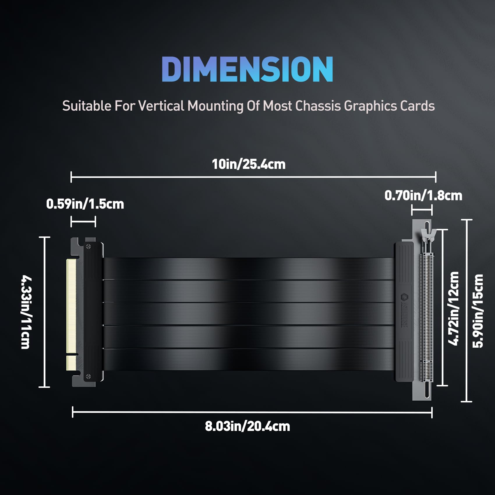 AsiaHorse PCIE 3.0 16x High Speed Flexible Riser Cable Adapter 200mm 90 Degree Angle Black for PC Graphics Card Extension - View 8 of 9