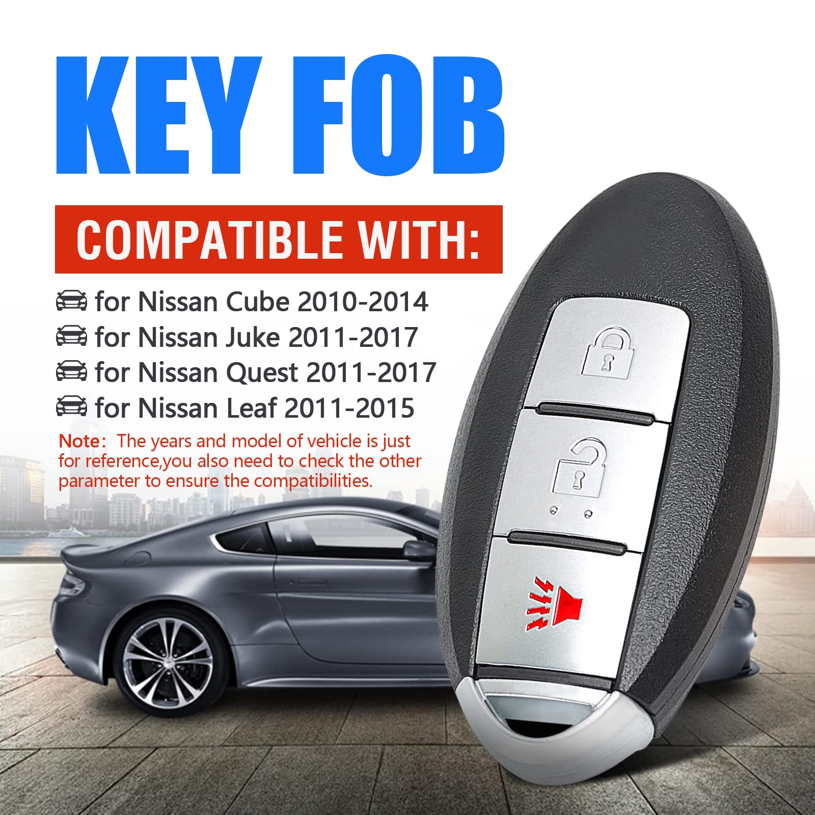 Keymall Keymall Keyless Entry Remote Car Key Fob Replacement for Nissan Cube Juke Leaf Quest CWTWB1U808 315MHz - View 3 of 4