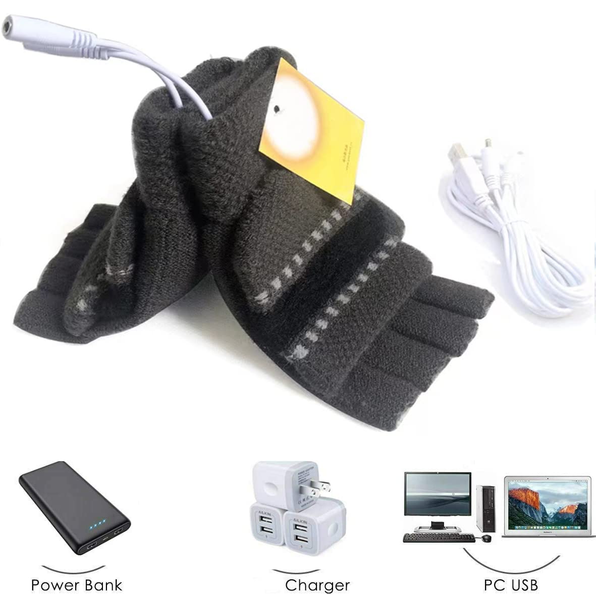 Kbinter USB Heated Gloves for Men & Women - Winter Warmth, Fingerless & Washable Design in Deep Gray - View 4 of 6