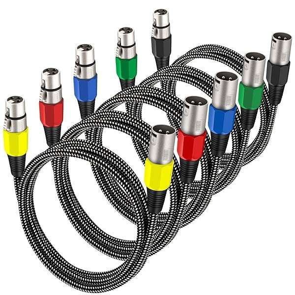 KINXIYU KINXIYU 20FT XLR Cable 5 Pack - Heavy Duty Microphone Cords, Nylon Braided 3 Pin Male to Female Balanced Patch Cables