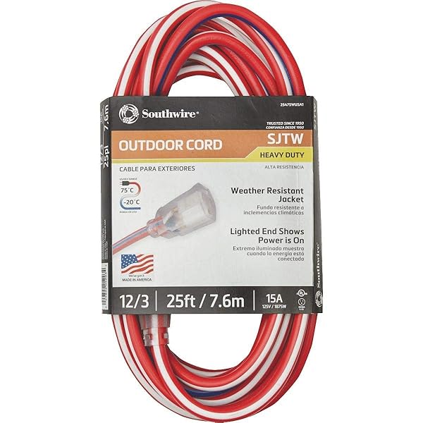 Southwire Southwire 2547SWUSA1 25ft Lighted End Extension Cord - Contractor Grade, Water Resistant, Indoor/Outdoor Use