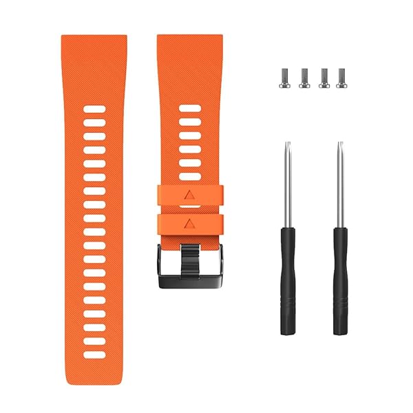 TopPerfekt GVFM Band for Garmin Forerunner 35 Soft Silicone Replacement Strap in Orange with Black Buckle - View 3 of 5