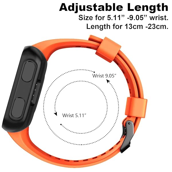TopPerfekt GVFM Band for Garmin Forerunner 35 Soft Silicone Replacement Strap in Orange with Black Buckle - View 4 of 5
