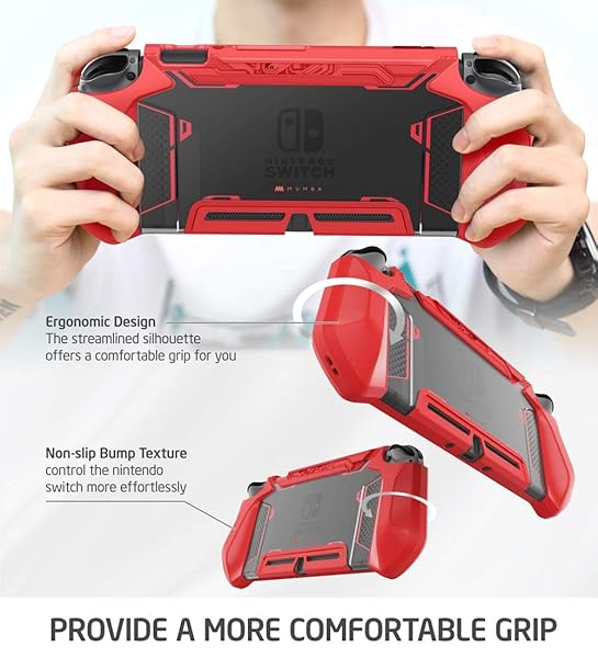 Mumba Shop Mumba Blade Series Dockable Case for Nintendo Switch - TPU Grip Cover in Red for Console & Joy-Con Protection - View 8 of 9