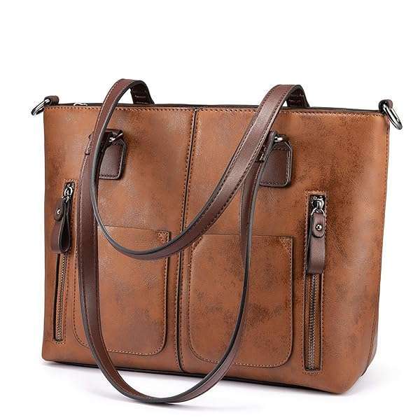 LOVEVOOK LOVEVOOK Vintage Leather Tote Bag for Women - Large Multi-Pocket Handbag & Designer Hobo Satchel in Brown