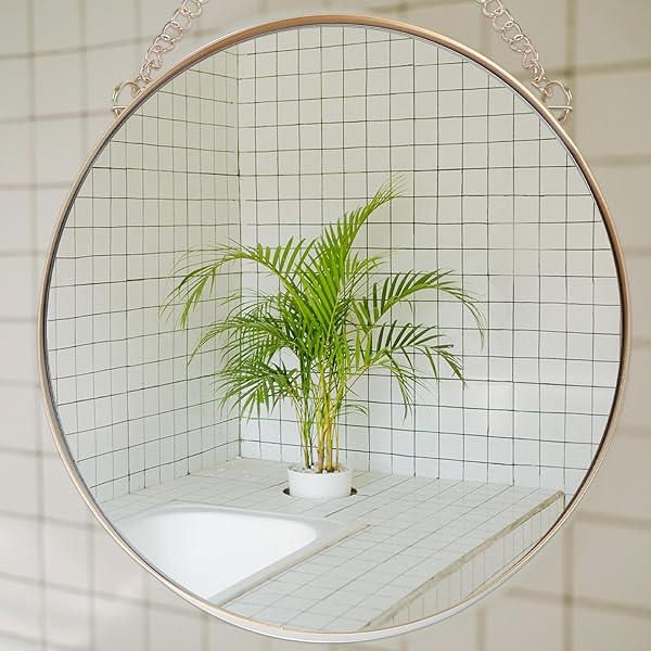 VOSAREA "VOSAREA Gold Round Wall Hanging Mirror - 10"x15" Vanity Decor for Bathroom & Bedroom" - View 2 of 9