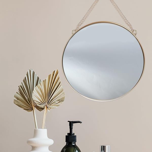 VOSAREA "VOSAREA Gold Round Wall Hanging Mirror - 10"x15" Vanity Decor for Bathroom & Bedroom" - View 3 of 9
