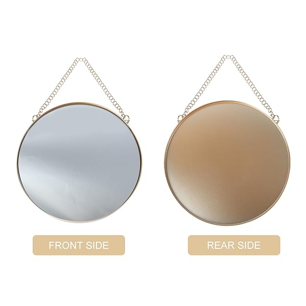 VOSAREA "VOSAREA Gold Round Wall Hanging Mirror - 10"x15" Vanity Decor for Bathroom & Bedroom" - View 5 of 9