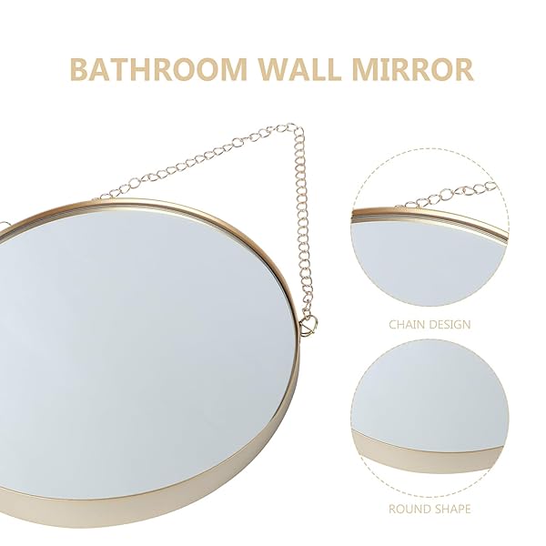 VOSAREA "VOSAREA Gold Round Wall Hanging Mirror - 10"x15" Vanity Decor for Bathroom & Bedroom" - View 6 of 9