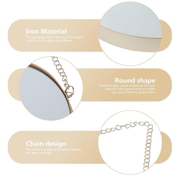 VOSAREA "VOSAREA Gold Round Wall Hanging Mirror - 10"x15" Vanity Decor for Bathroom & Bedroom" - View 7 of 9